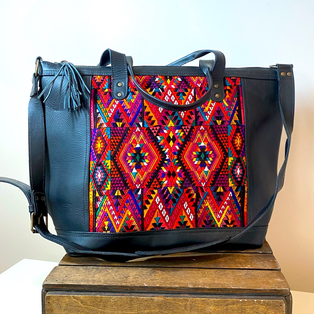 Leather Black Mexican Large High Quality Tapastry Shoulder New Unique! $399